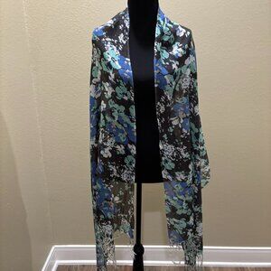 Black Blue Floral Accessories Scarf Wrap